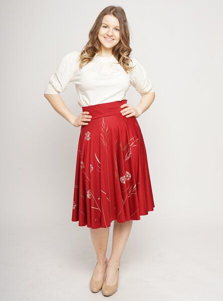 Peaces.bio - handbedruckte Biomode Tellerrock Gräserzauber in Rot von Peaces.bio - handbedruckte Biomode