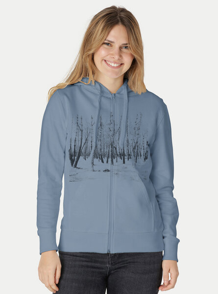 Peaces.bio - handbedruckte Biomode Zip-Hoodie Woodland Damen von Peaces.bio - handbedruckte Biomode