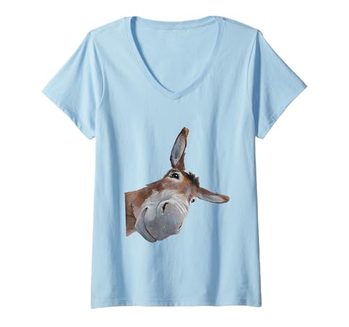 Damen Peach-Bruh Funny Donkey Art Eselkopf - Smile - Eagerlys T-Shirt mit V-Ausschnitt von Peach-Bruh Funny Donkey Art Donkey Head - Smile