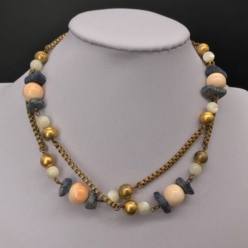 Minimal Haskell Halskette Lapis Koralle Mond Box Kette Lang Flapper Postmodern von PeachyGlitters