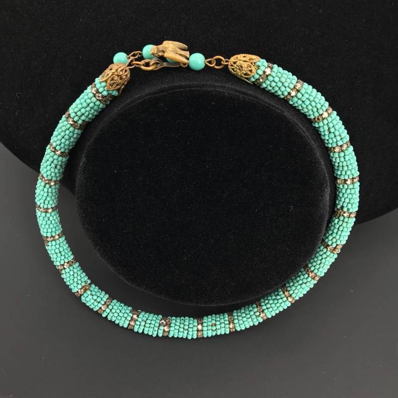 Miriam Haskell Vintage Türkis Und Strass Halskette Vogel Signiert von PeachyGlitters