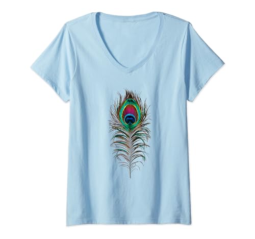 Damen Pfauenfeder Pfau T-Shirt mit V-Ausschnitt Damen Pfauenfeder Pfau T-Shirt mit V-Ausschnitt von Peacock Lovers Co.