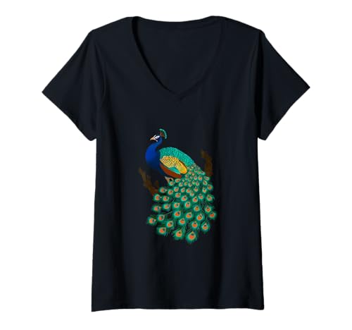 Damen Pfauenfeder Pfau T-Shirt mit V-Ausschnitt Damen Pfauenfeder Pfau T-Shirt mit V-Ausschnitt von Peacock Lovers Co.