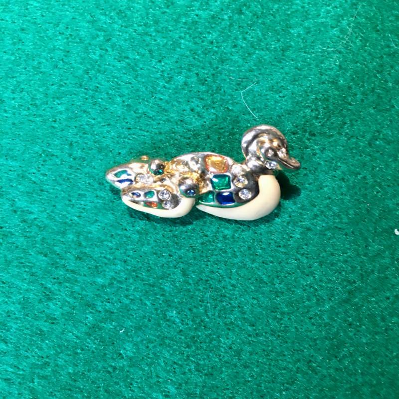 Vintage Brosche Ente Mit Kücken Emailliert Strass von PeacockBySandy