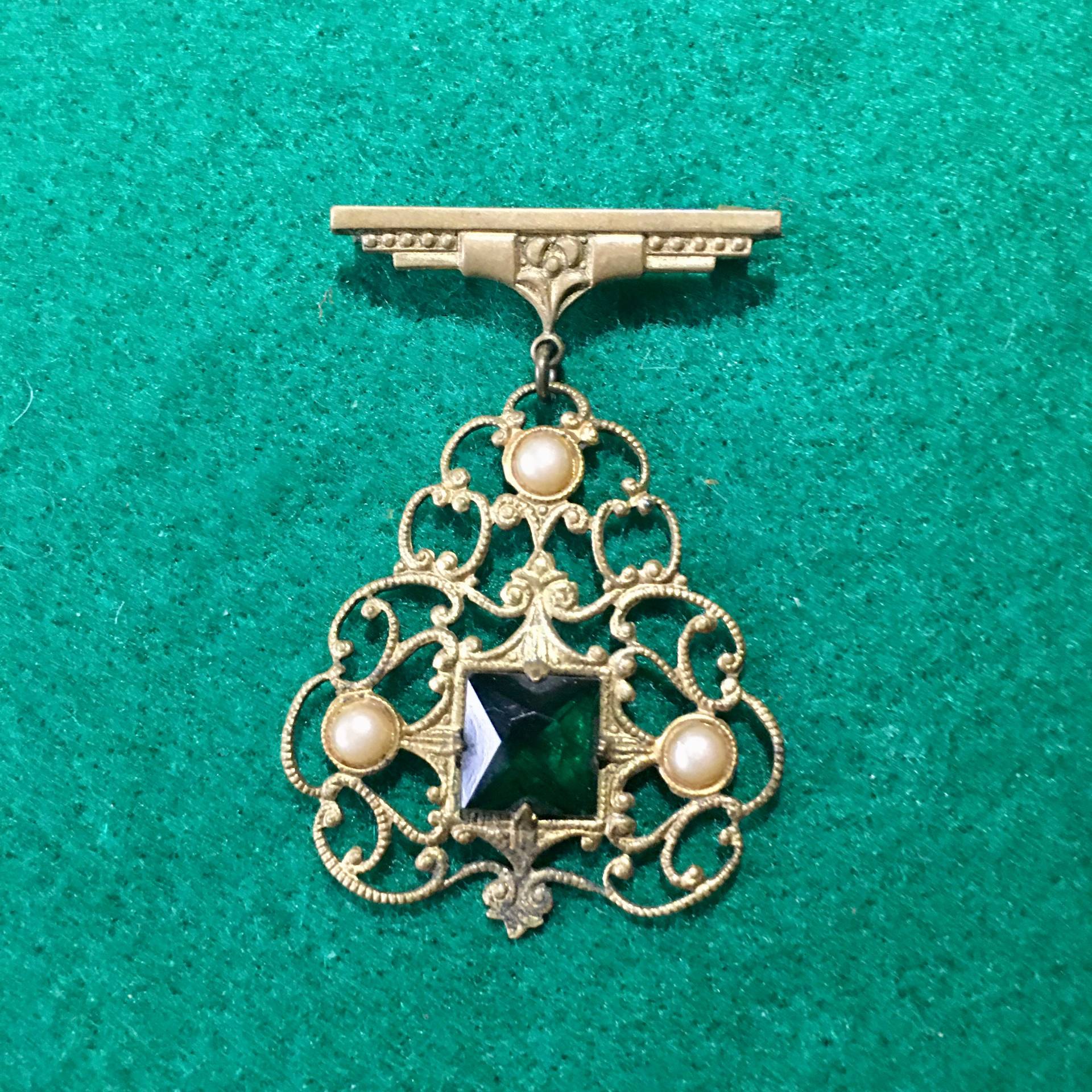 Vintage Brosche Filigran Strass Kunstperle von PeacockBySandy