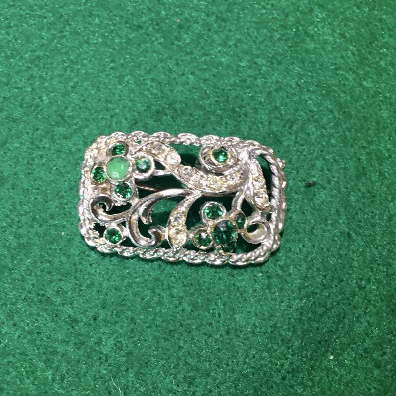 Vintage Brosche Floral Silberfarben Strass von PeacockBySandy