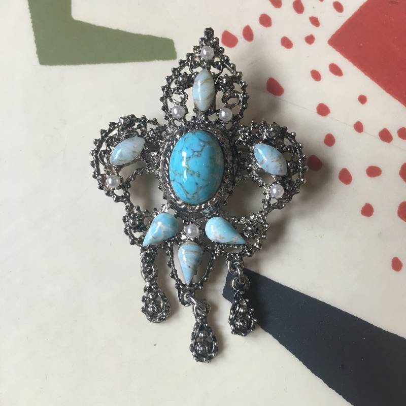 Vintage Designer Brosche Türkis Ornament "Hollywood" von PeacockBySandy