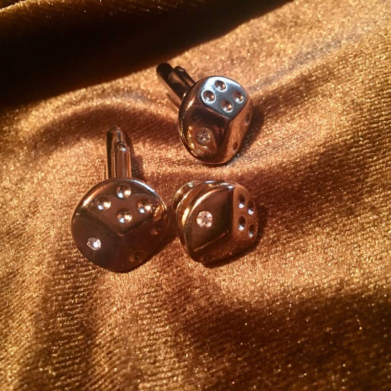 Vintage Manschettenknöpfe Und Krawattenpin Würfel Mit Klarem Strass von PeacockBySandy