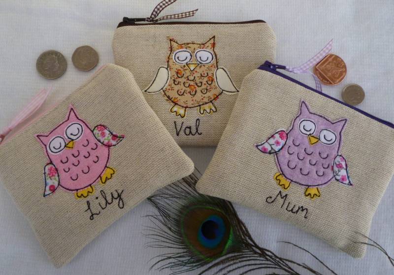 Eule Personalisierte Geldbörse - Handgefertigte Benutzerdefinierte Kartenbeutel Oder Brieftasche Haferflocken Leinen Mit Auswahl An Wörtern von PeacockEmporiumLady