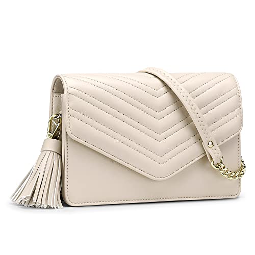 Peacocktion Damen Umhängetasche, Kleine Crossbody Taschen Geldbörse Handtasche Schultertasche Reisepass Handytasche Geldbeutel mit RFID Kartenfächer, 01-Beige von Peacocktion