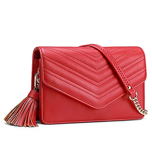 Peacocktion Damen Umhängetasche, Kleine Crossbody Taschen Geldbörse Handtasche Schultertasche Reisepass Handytasche Geldbeutel mit RFID Kartenfächer, 01-Rot von Peacocktion