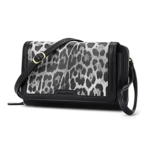 Peacocktion Damen Umhängetasche, Kleine Crossbody Taschen Schultertasche, Handgelenkstaschen Geldbörse mit Crossbody und Handgelenk 2 Riemen, Handytasche zum Umhängen, 04-Schwarz Leopardenmuster von Peacocktion