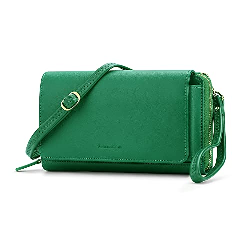 Peacocktion Damen Umhängetasche, Kleine Crossbody Taschen Schultertasche, Handgelenkstaschen Geldbörse mit Crossbody und Handgelenk 2 Riemen, Handytasche zum Umhängen mit Kartenhalter, 01-Dunkel Grün von Peacocktion