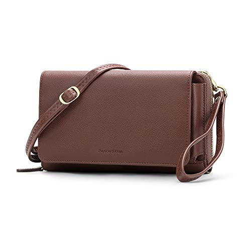 Peacocktion Damen Umhängetasche, Kleine Crossbody Taschen Schultertasche, Handgelenkstaschen Geldbörse mit Crossbody und Handgelenk 2 Riemen, Handytasche zum Umhängen mit RFID Kartenhalter, 01-Kaffee von Peacocktion