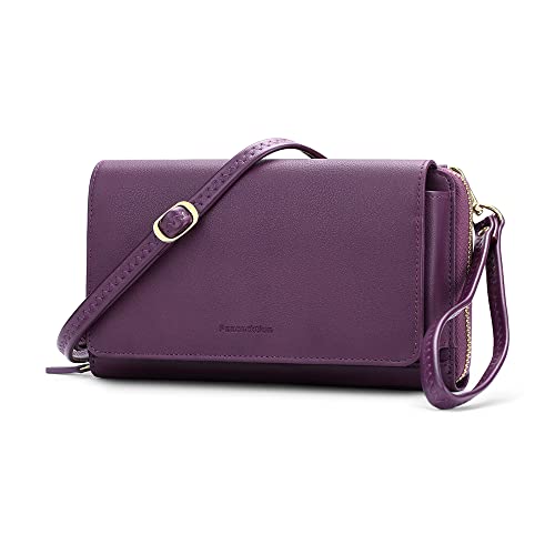 Peacocktion Damen Umhängetasche, Kleine Crossbody Taschen Schultertasche, Handgelenkstaschen Geldbörse mit Crossbody und Handgelenk 2 Riemen, Handytasche zum Umhängen mit RFID Kartenhalter, 01-Lila von Peacocktion