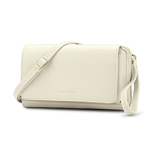 Peacocktion Damen Umhängetasche, Kleine Crossbody Taschen Schultertasche, Handgelenkstaschen Geldbörse mit Crossbody und Handgelenk 2 Riemen, Handytasche zum Umhängen mit RFID Kartenhalter, 01-Beige von Peacocktion