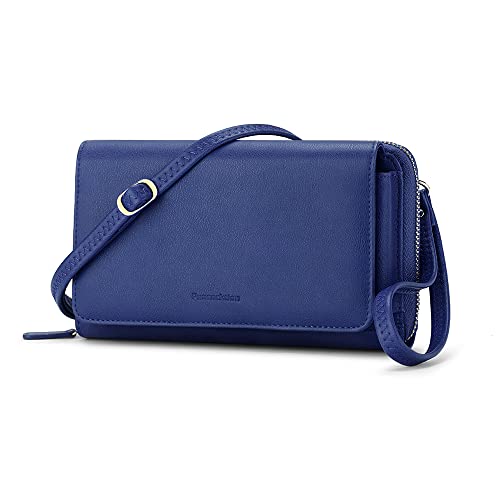 Peacocktion Damen Umhängetasche, Kleine Crossbody Taschen Schultertasche, Handgelenkstaschen Geldbörse mit Crossbody und Handgelenk 2 Riemen, Handytasche zum Umhängen mit RFID Kartenhalter, 01-Blau von Peacocktion