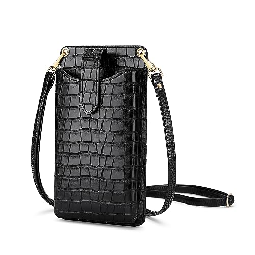 Peacocktion Handytasche zum Umhängen, Kleine Umhängetasche Damen, Crossbody Handytasche Geldbörse, Handy Umhängetasche mit Kartenfächer, Crossbody Tasche für Damen, 06-Schwarz Krokodil von Peacocktion