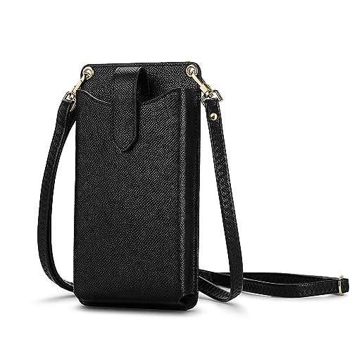 Peacocktion Handytasche zum Umhängen, Kleine Umhängetasche Damen, Crossbody Handytasche Geldbörse, Handy Umhängetasche mit Kartenfächer, Crossbody Tasche für Damen, 07-Schwarz Litchi Mit Spiegel von Peacocktion