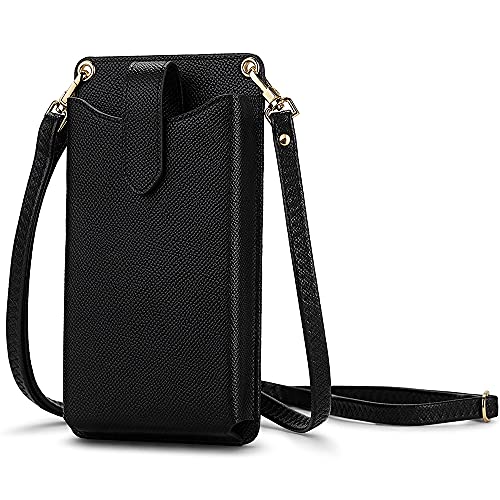 Peacocktion Kleine Crossbody Handy Geldbörse für Frauen, leichte Mini-Schultertasche Geldbörse mit Kreditkartenfächern, A-Black Litchi, Small von Peacocktion