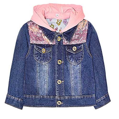 Peacolate 2-10 Jahre kleine Mädchen Stickerei Pailletten Schmetterling Mäntel Jeansjacke(Schmetterling, 5-6 Jahre) von Peacolate