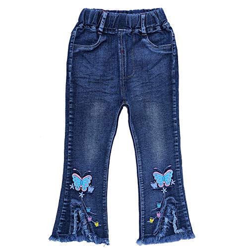 Peacolate 2-10J Kleine Mädchen Denim Elastische Stickerei Schmetterling Jeanshose (Schmetterling.3-4J) von Peacolate