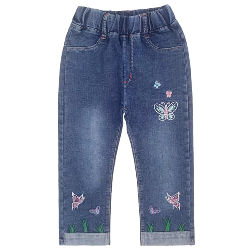Peacolate 2-10Jahre Frühling Herbst Sommer Kleine Mädchen gestickte Denim Jeans (Blume,4-5Jahre) von Peacolate