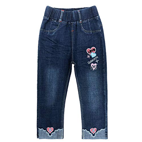 Peacolate 2-6J Baby Kleine Mädchen Stickerei Herz Jeans elastischer Gürtel lässige Jeans Hose (Herz, 3-4J) von Peacolate