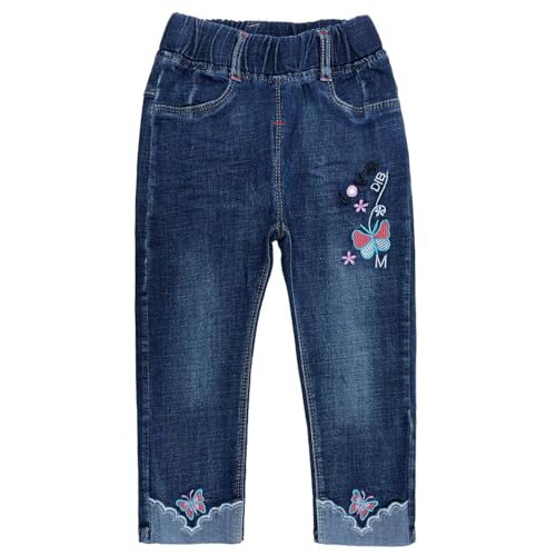 Peacolate 2-6J Baby Kleine Mädchen Stickerei Schmetterling Jeans elastischer Gürtel lässige Jeans Hose(Schmetterling, 5-6J) von Peacolate