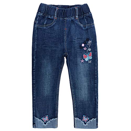 Peacolate 2-6J Baby Kleine Mädchen Stickerei Schmetterling Jeans elastischer Gürtel lässige Jeans Hose (Schmetterling, 2-3J) von Peacolate