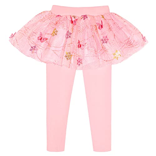 Peacolate 2-8 Jahre Mädchen Elastisch Fußlose Leggings Schmetterling Mustern Spitzehose Rüschen Tutu Rock funkeln Pailletten Culottes Baumwolle Hose(Rosa,2Jahre) von Peacolate