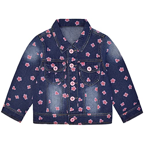 Peacolate 3–10 Jahre kleine Mädchen Pailletten Oberbekleidung rosa Blumendruck Jeansjacke (rosa Blume, 7–8Jahre) von Peacolate