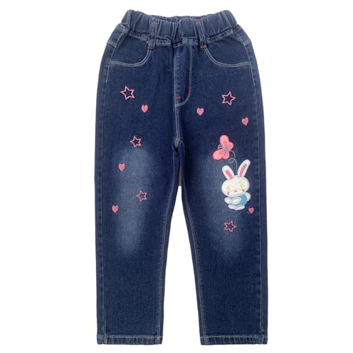 Peacolate 3-10Jahre Frühling Herbst Sommer Little&Big Mädchen Jeans Sticked Bunny Butterfly Denim Hosen Cowboy Hosen (Bunny Butterfly, 4Jahre) von Peacolate
