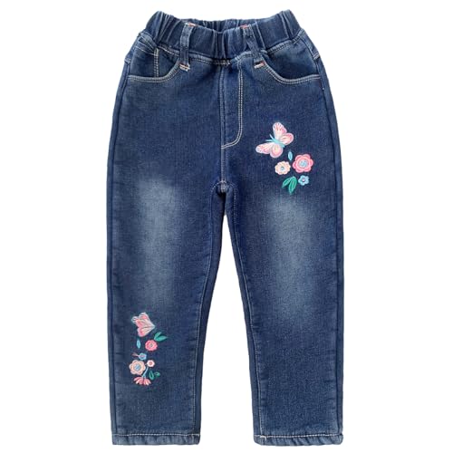 Peacolate 3-10Jahre Frühling Herbst Sommer Little&Big Mädchen Jeans gestickte Schmetterling Blume Denim Hosen Cowboy Hosen (Schmetterling Blume, 3Jahre) von Peacolate