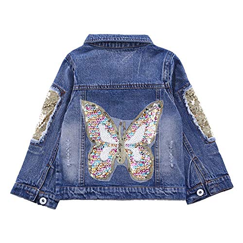 Peacolate 3-11 Jahre Mädchen Denim Jacke Schmetterlings Pailletten Mantel(Schmetterling.3-4J) von Peacolate