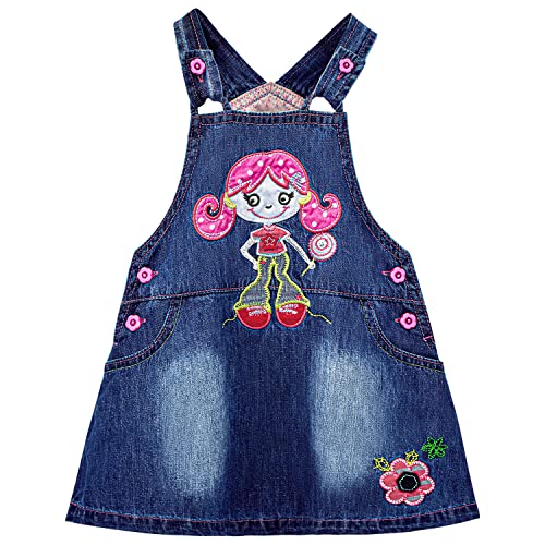 Peacolate 3–24 Monate Kleinkind Baby Mädchen Denim Hosenträgerkleid Bestickt Mädchen Kleid (12-18 Monate, Mädchen) von Peacolate