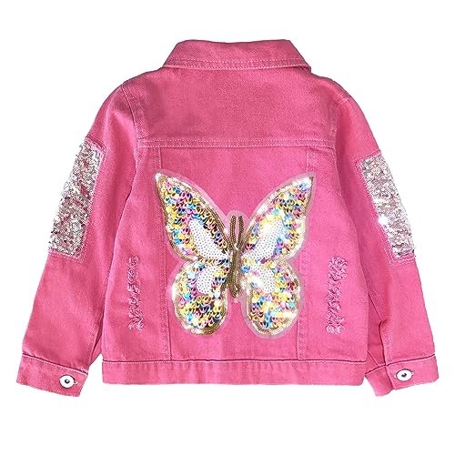 Peacolate 3-7 Jahre altes Mädchen rosa Cowboy Jacke Schmetterling Gläser Jacke(8Jahre, Rosa) von Peacolate