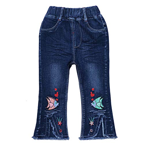Peacolate 3-7J Baby Kleine Mädchen Stickerei Fisch Denim Hose elastischer Gürtel lässige Jeans (Fisch.5-6J) von Peacolate