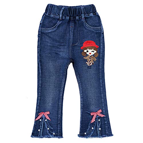 Peacolate 3-7J Baby Kleine Mädchen Stickerei Mädchen Denim Hose elastischer Gürtel lässige Jeans (Mädchen.3-4J) von Peacolate