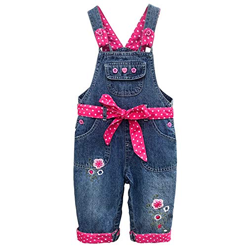 Peacolate 3M-3Jahre Säugling Baby Mädchen Denim Overall Bestickter Latzhose Jeanshose mit Pink Gürtel(18-24m, Rose) von Peacolate