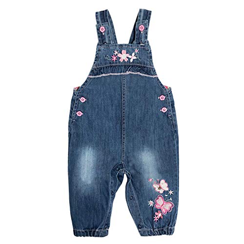 Peacolate 3m-24 Month Säuglings Baby Mädchen Denim Overall Bestickte Latzhose(Schmetterling,6-9M) von Peacolate