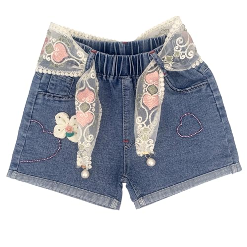 Peacolate 4-10J Little&Big Mädchen Denim Sommer Shorts Teens Elastischer Bund Herz Jeans(7-8Jahre) von Peacolate