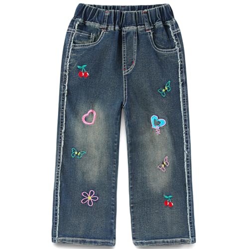 Peacolate 4-10Jahre Kleine Mädchen gestickte Jeans modische lose Hose für Kinder(Grün Schmetterling,8-9J) von Peacolate