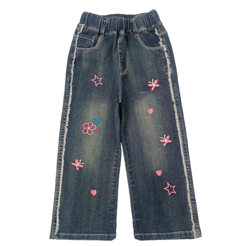 Peacolate 4-10Jahre Kleine Mädchen gestickte Stern Wildleder Jeans Trendy lose Hosen für Kinder Mädchen (Stern,6-7J) von Peacolate