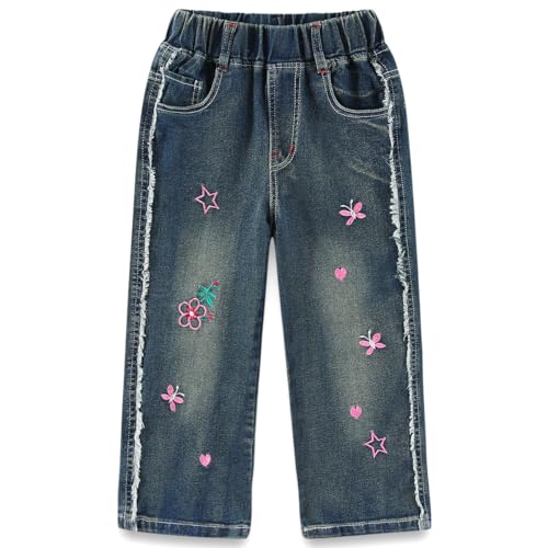 Peacolate 4-10Jahre Kleine Mädchen gestickte Stern Wildleder Jeans Trendy lose Hosen für Kinder Mädchen (Stern,8-9J) von Peacolate