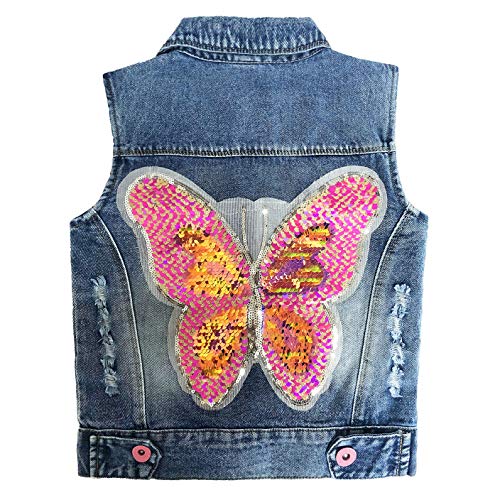 Peacolate 4-12 Jahre Mädchen Outfit Gestickte Schmetterlinge Pailletten Jacke Jeansweste Mäntel(Schmetterling,7/8Jahre) von Peacolate