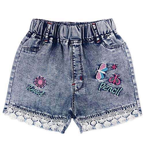 Peacolate 4–8 Jahre kleine große Mädchen Denim Sommer Shorts Teenager elastischer Bund Blume zerrissene Jeans (4 Jahre, Schmetterling) von Peacolate