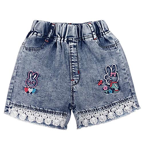 Peacolate 4–8 Jahre kleine große Mädchen Denim Sommer Shorts Teenager elastischer Bund Blumen zerrissene Jeans (8 Jahre, Hase) von Peacolate