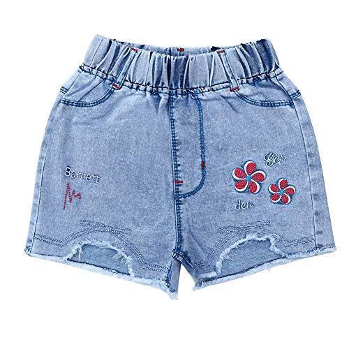 Peacolate 4-8T Little & Big Kids Mädchen Emboridery Flower Floret Denim Shorts Jeans(7T, Licht) von Peacolate