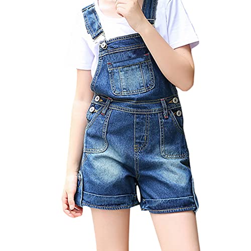 Peacolate 5-10 Jahre Kleines Mädchen Kurze Denim Overall Strampler Latzhose Schnall Shortalls Blau Elastisch Hosenträger (8-9 Jahre) von Peacolate